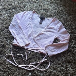 Pink midriff cropped crop top Wrap cotton blouse womens sz small Ralph Lauren